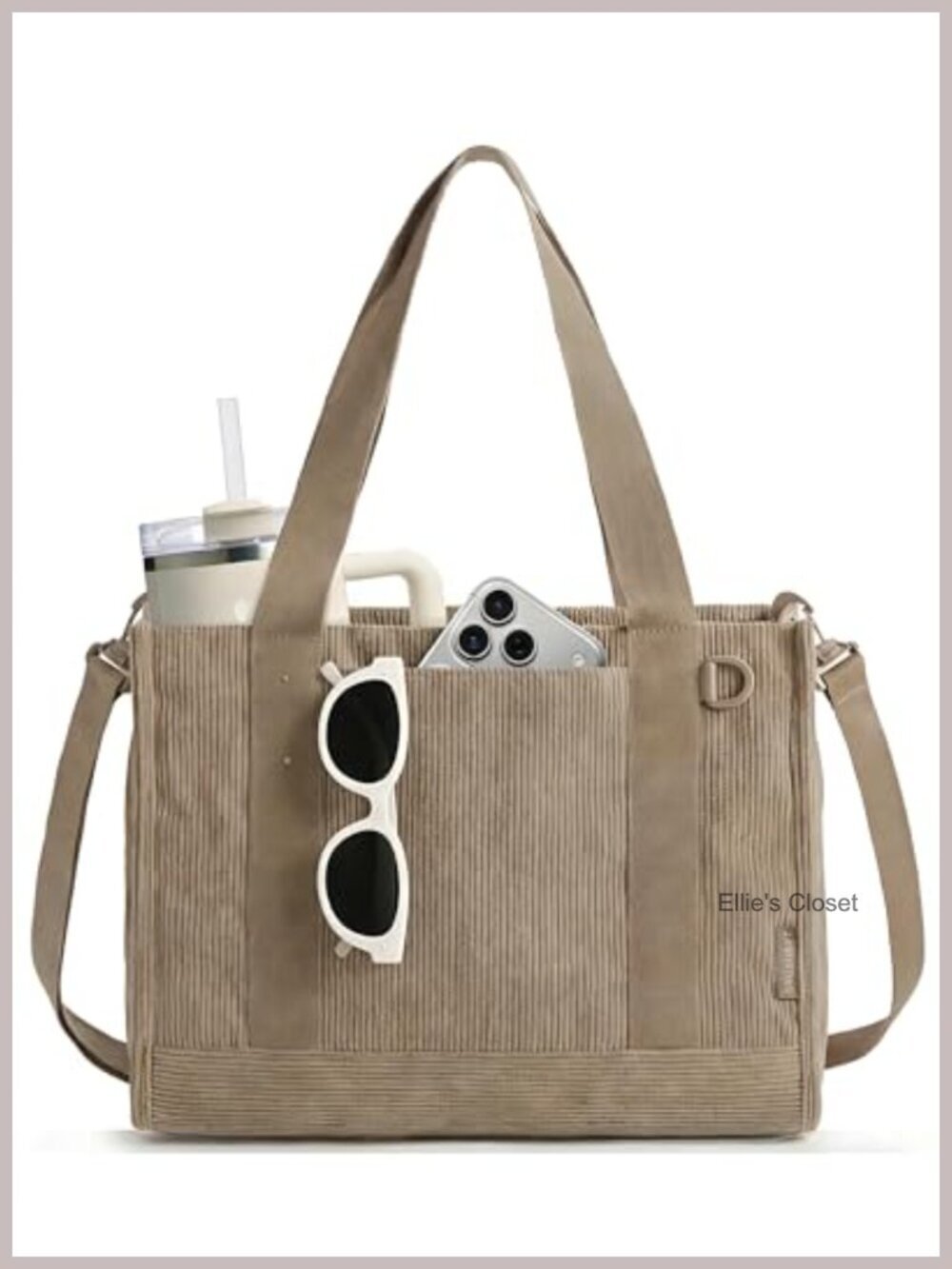 Corduroy Tote Bag, Small Travel Work 14" Laptop Handbag, Crossbody for Teacher